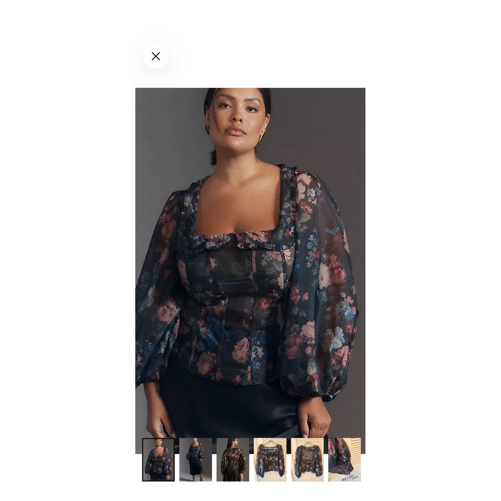 Anthropologie By Anthropologie Floral Sheer Corset Top Puff Sleeve Square Neck M
